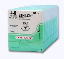Ethicon (1667G) Sutures Nylon Ethilon Blk  4/0 19mm 3/8 R/C PS-2 45cm