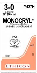 Ethicon (Y427H) Sutures Monocryl 3/0 19mm 3/8 R/C PS-2 70cm